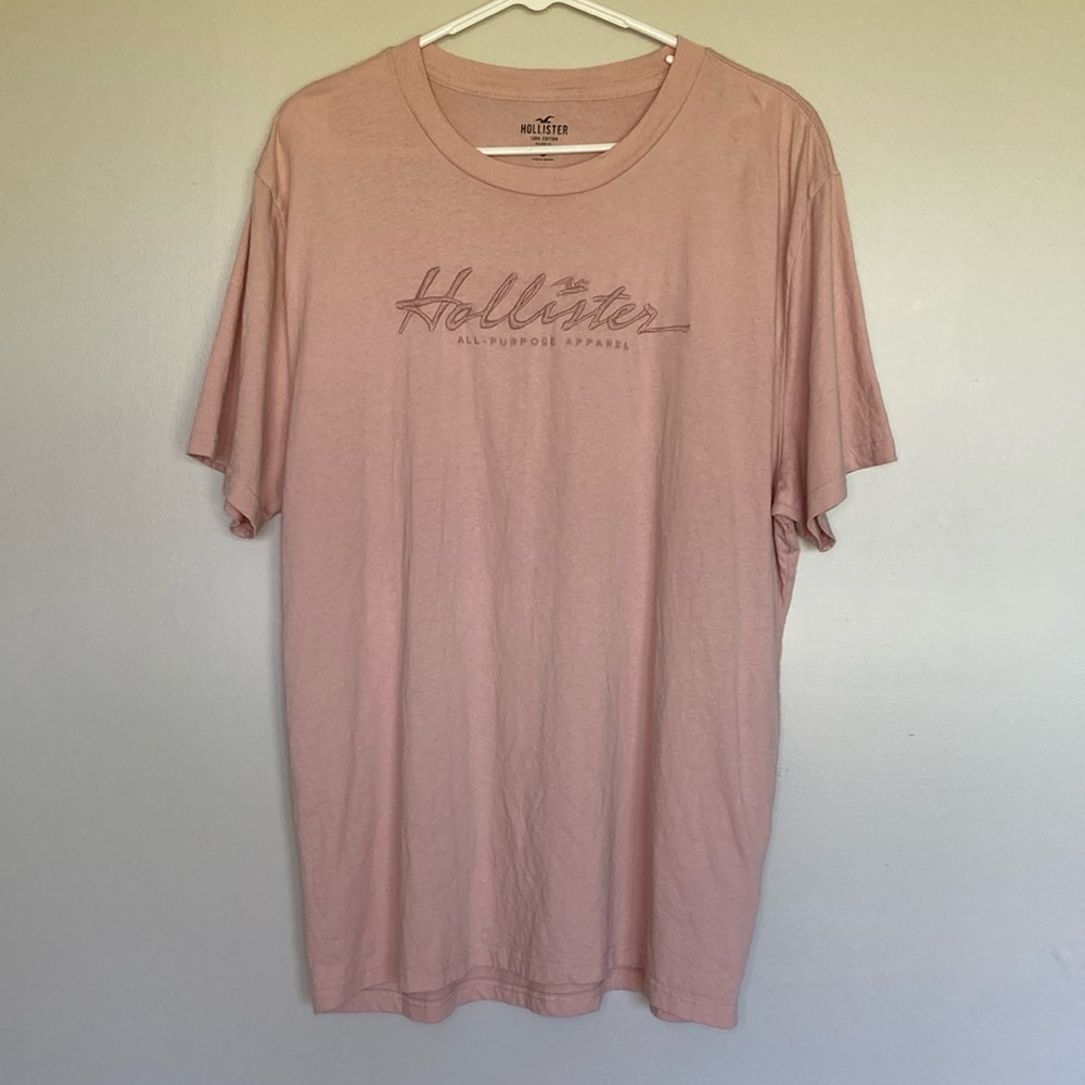 Hollister Shirt Large Tee Pink Salmon Young Mens Teen - Picture 2 of 7